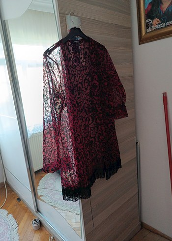 Tozlu Bordo Bohem Mini Kadın Tunik