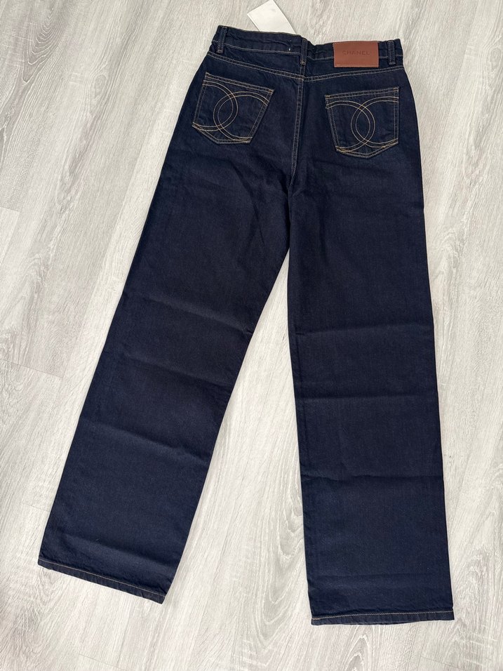 Koyu Lacivert Chanel Geniş Paça Denim Jean — görsel 2/4