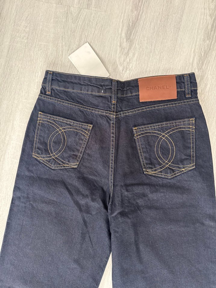 Koyu Lacivert Chanel Geniş Paça Denim Jean — görsel 3/4