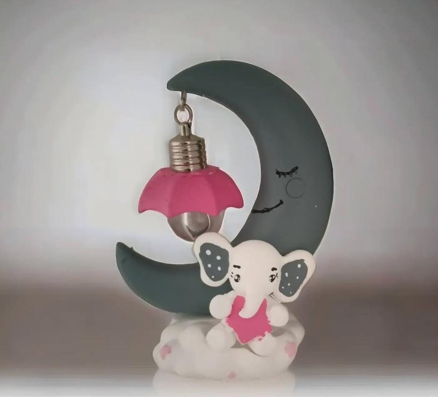 Renkli Ay ve Fil Figürlü Dekoratif Biblo - Görsel 3