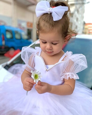 18-24 Ay Beden beyaz Renk 2 yaş doğum günü elbisesi