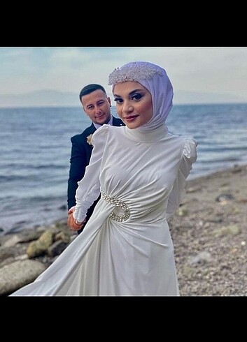 Beyaz nikah elbisesi tesettür 