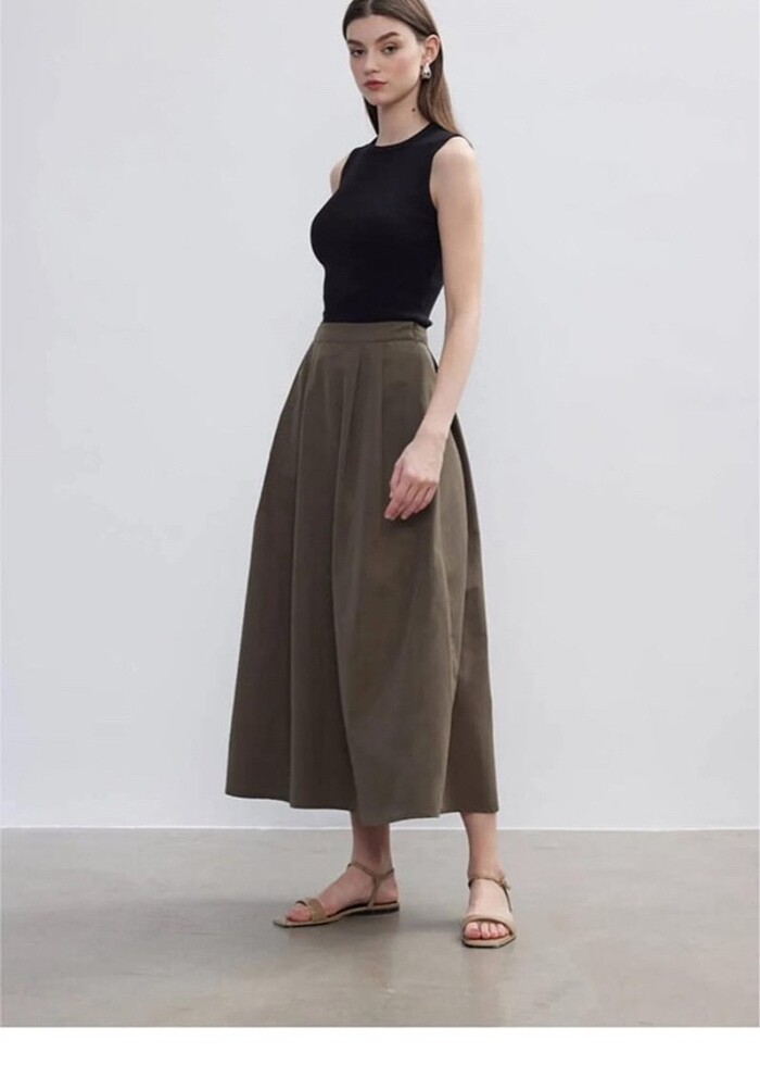 Be Blue Haki Poplin Etek - Görsel 5