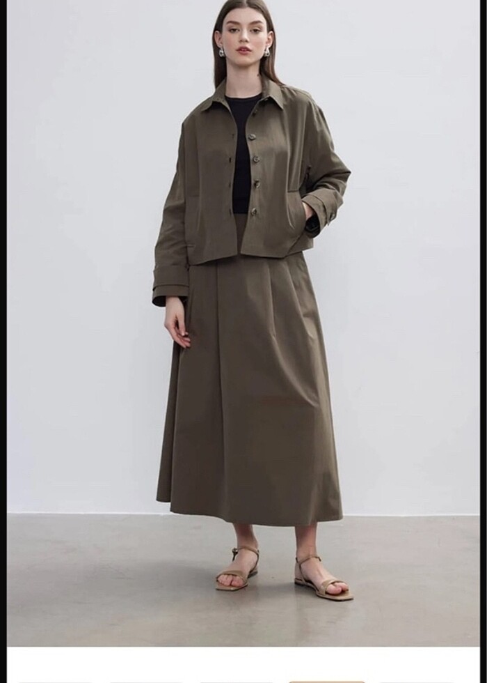 Be Blue Haki Poplin Etek - Görsel 4