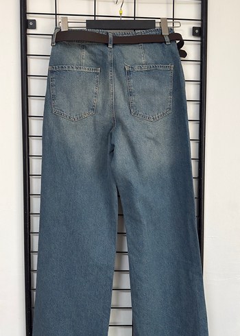 Zara Kadın Kemerli Rahat Kesim Mavi Denim Pantolon