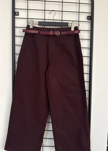 Bordo kemerli wideleg pantolon