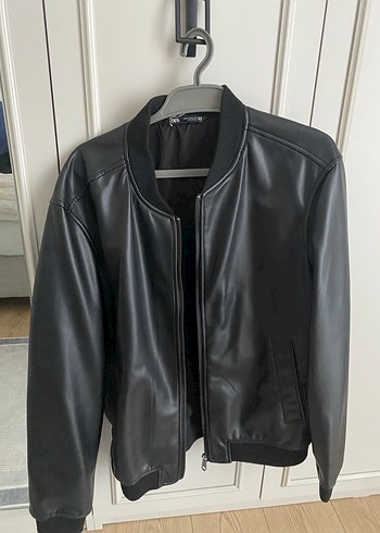 Siyah Deri Fermuarlı ceket - Görsel 4