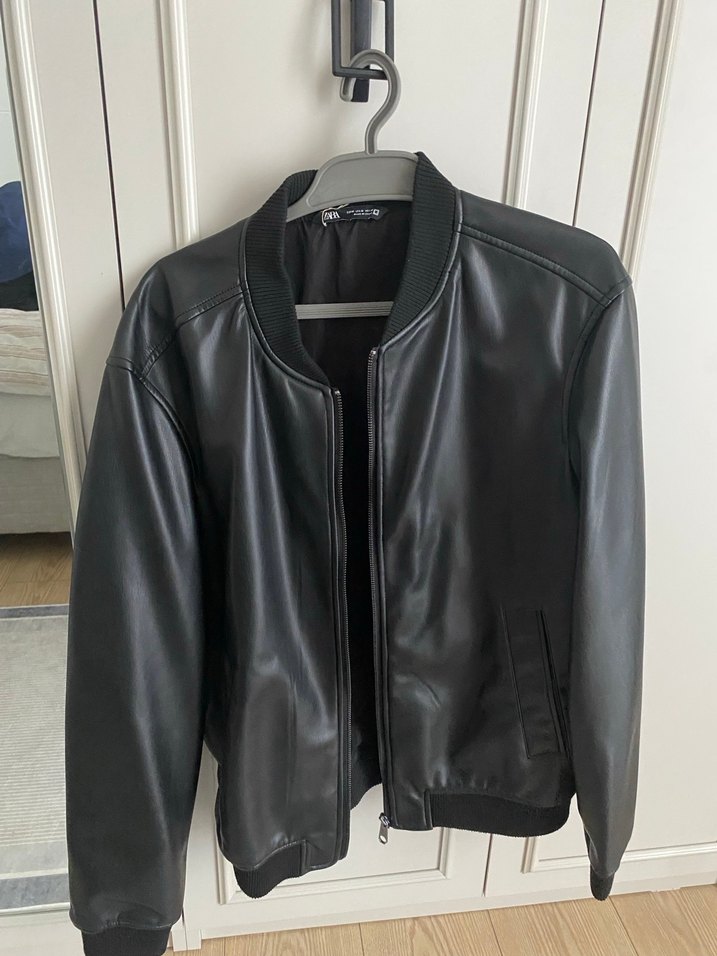 Siyah Deri Fermuarlı ceket - Görsel 4