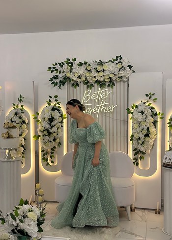 Nakışlı, Drapeli, Straplez Uzun Elbise - Görsel 2