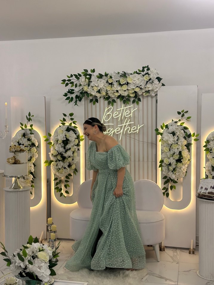 Nakışlı, Drapeli, Straplez Uzun Elbise - Görsel 2