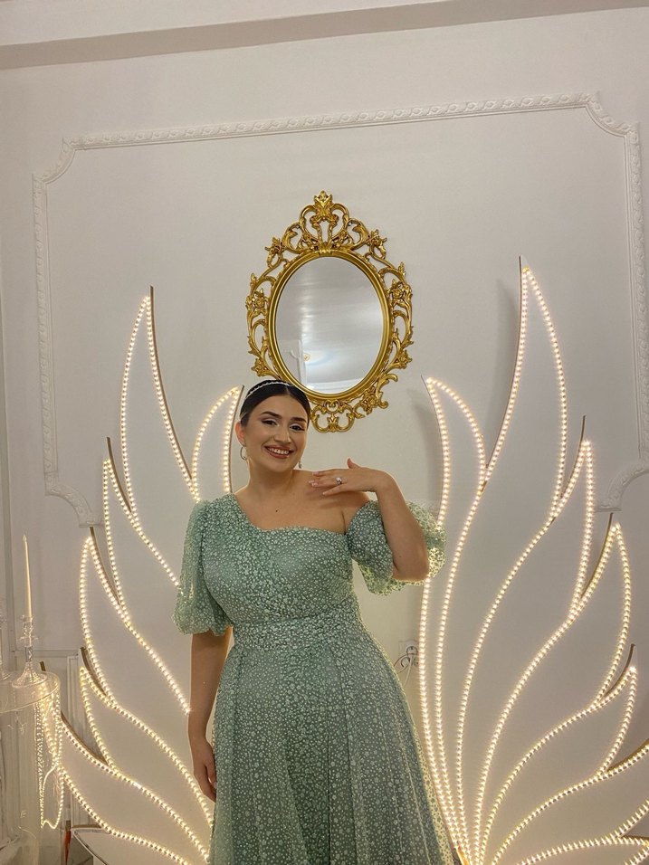 Nakışlı, Drapeli, Straplez Uzun Elbise - Görsel 3