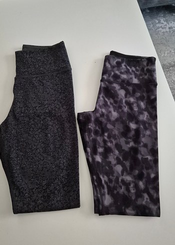 H&M Sik Ve Rahat Siyah Pembe Baskili Spor Tayt Seti