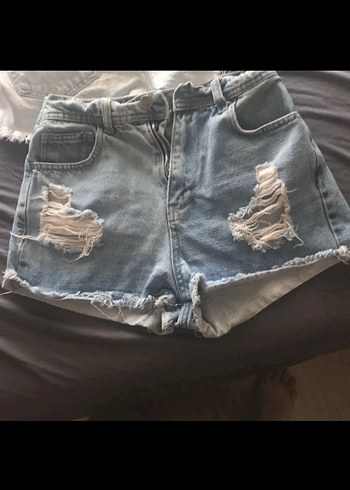 Beyaz Kadın Mini Denim Şort - Görsel 6