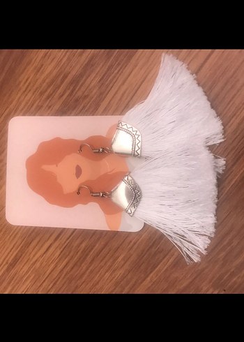 Beyaz Püsküllü Bohem Midi Küpe - Görsel 2