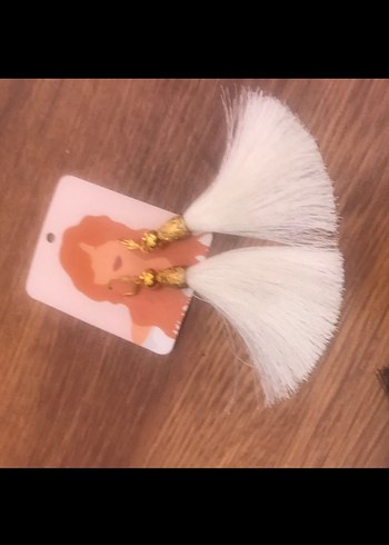 Beyaz Püsküllü Bohem Midi Küpe - Görsel 5