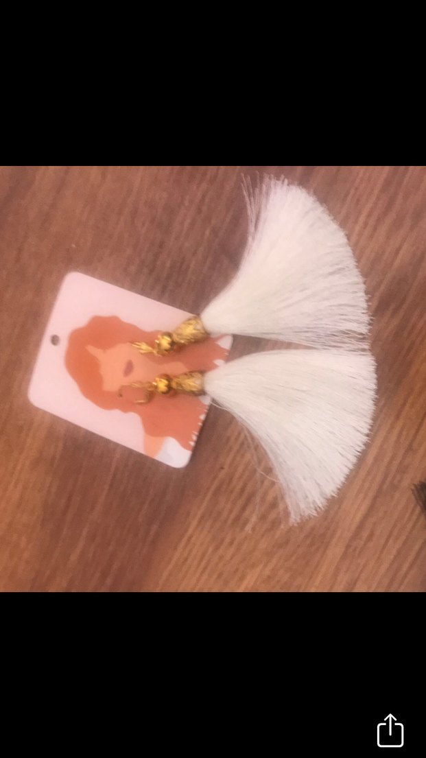 Beyaz Püsküllü Bohem Midi Küpe - Görsel 5