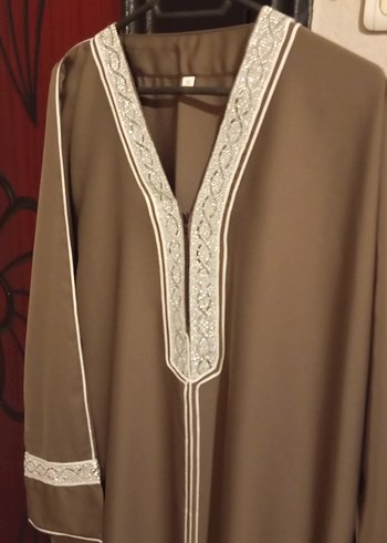 Kahverengi Nakışlı Uzun umre mevlüt elbisesi - Görsel 2