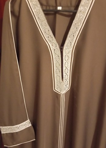 Kahverengi Nakışlı Uzun umre mevlüt elbisesi - Görsel 5