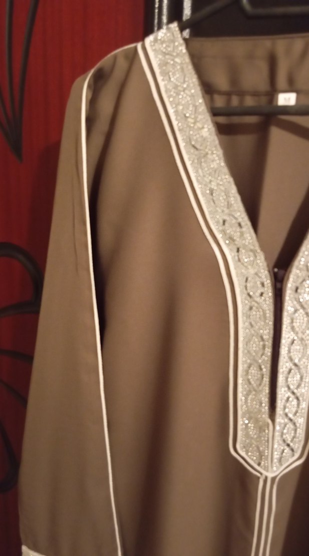 Kahverengi Nakışlı Uzun umre mevlüt elbisesi - Görsel 3