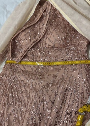 Pembe Uzun Kollu tüylü Abiye Elbise - Görsel 8