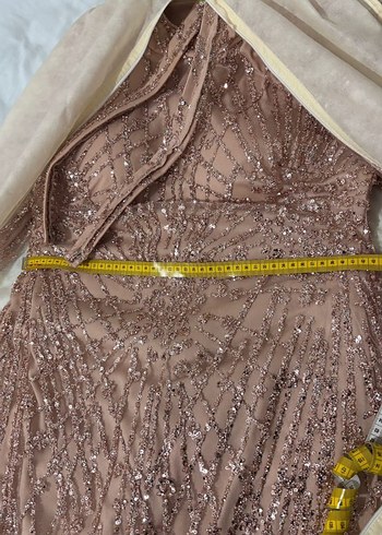 Pembe Uzun Kollu tüylü Abiye Elbise - Görsel 3