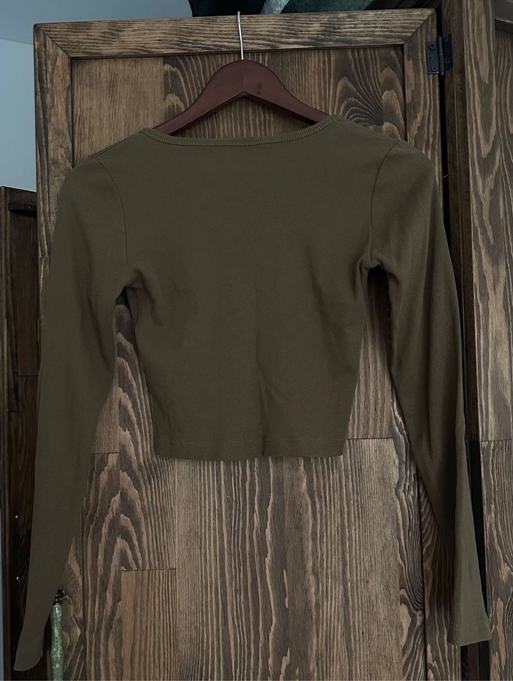 Haki uzun kollu crop - Görsel 2