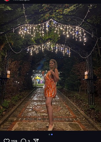 Turuncu Yılan Desenli Drapeli Mini Elbise - Görsel 2