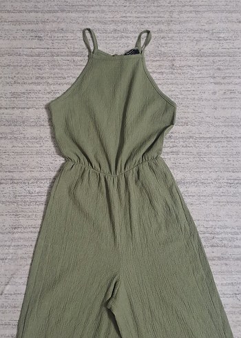 Kadın Keten Uzun Yeşil Tulum - Görsel 4