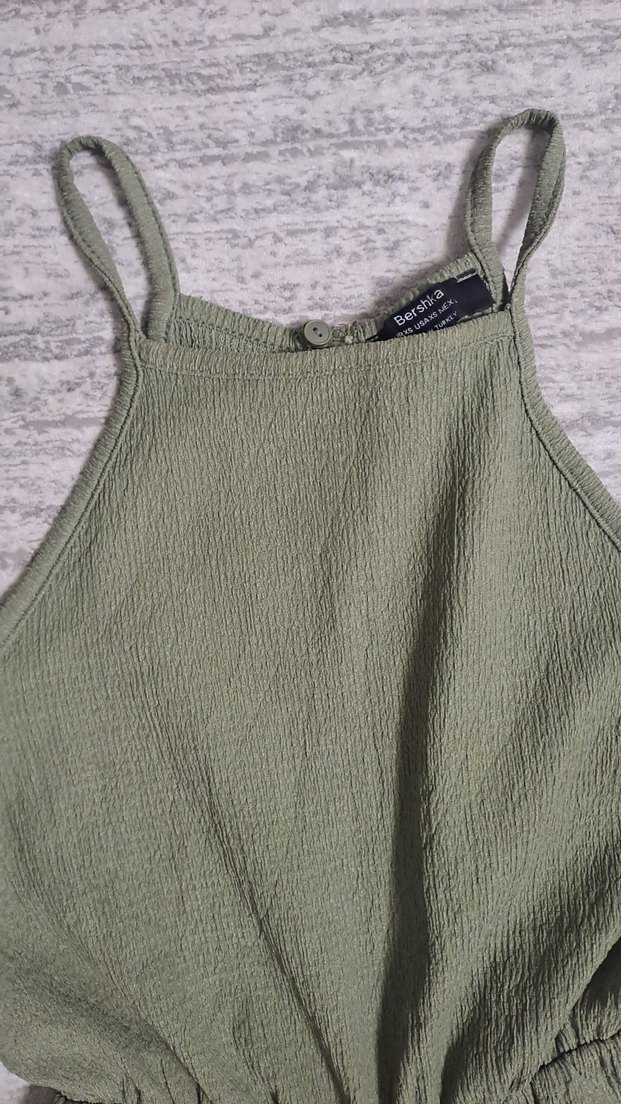 Kadın Keten Uzun Yeşil Tulum - Görsel 2