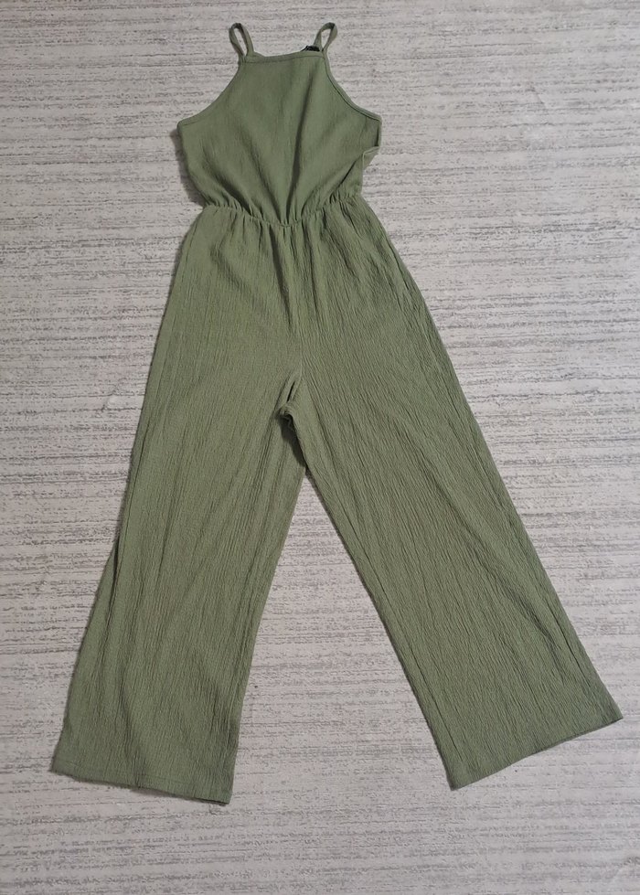 Kadın Keten Uzun Yeşil Tulum - Görsel 3