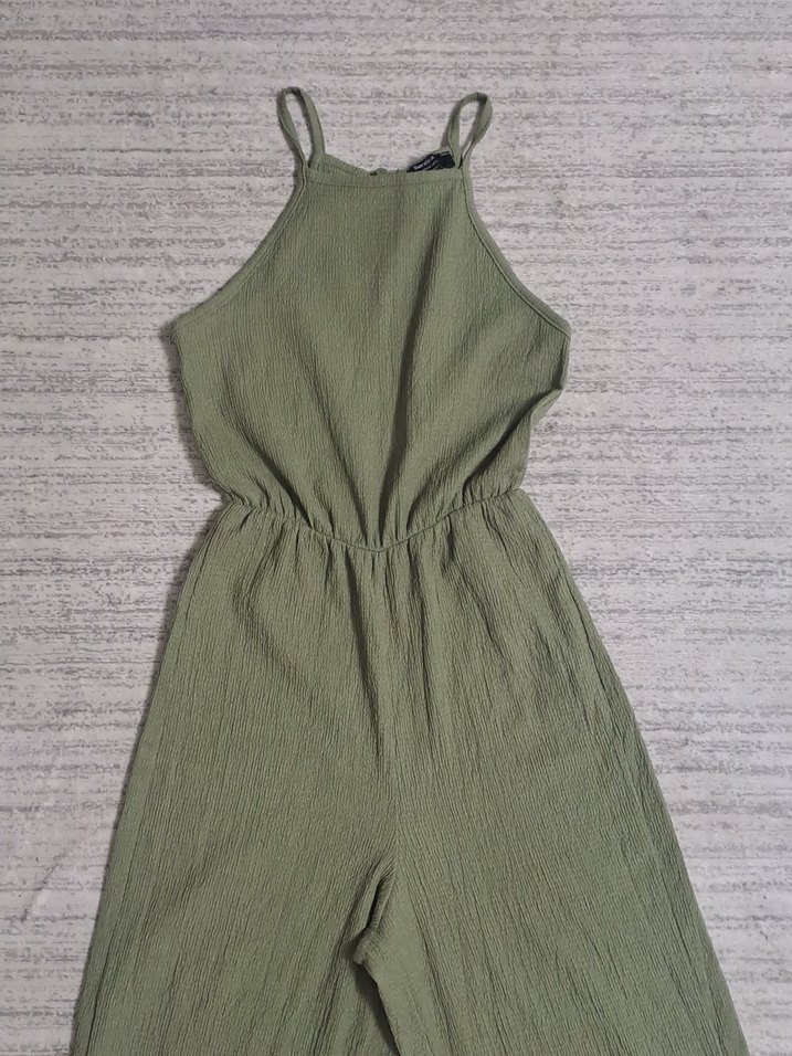 Kadın Keten Uzun Yeşil Tulum - Görsel 4