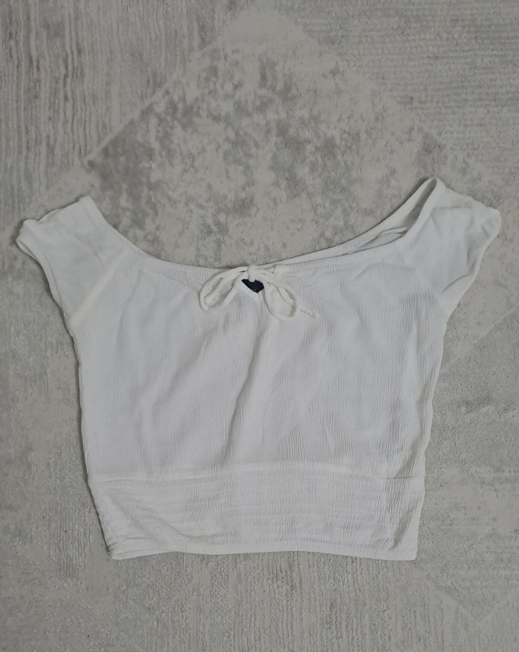 Kadın Beyaz K Kayık Yaka Kısa Kollu Bluz - Görsel 2