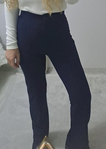 Lacivert Kadın Kumaş Pantolon Midi Boy - Görsel 6