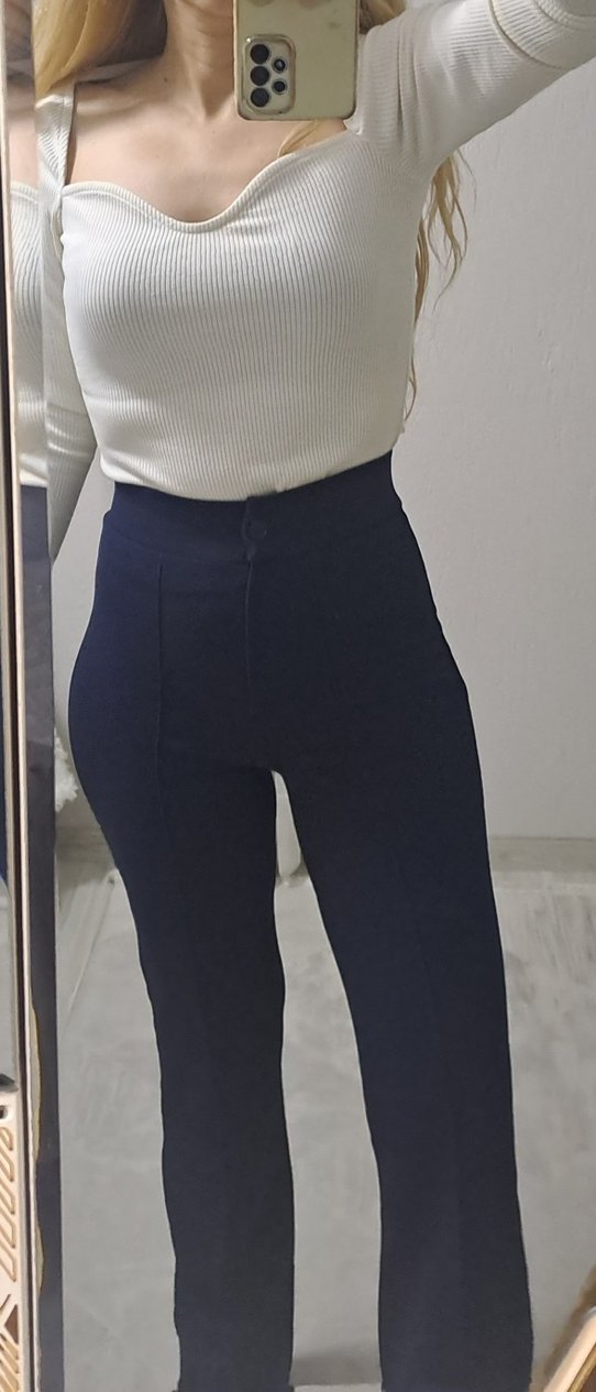 Lacivert Kadın Kumaş Pantolon Midi Boy - Görsel 5