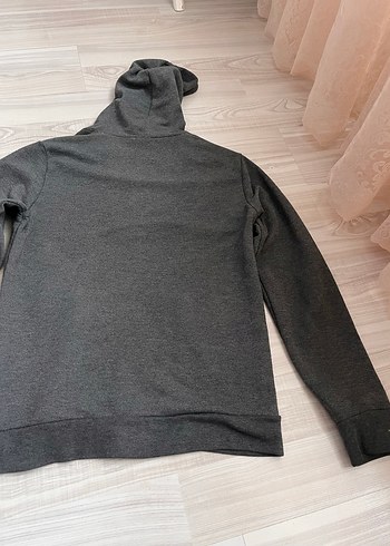 m Beden gri Renk Erkek Gri Fermuarlı Kapüşonlu Sweatshirt