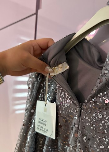 Abiye Gri pul payet tesettür Abiye Elbise