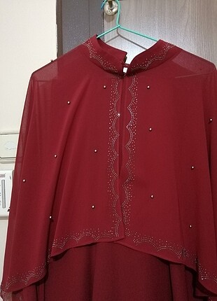 40 Beden Bordo pelerinli abiye