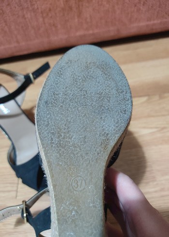 37 Beden siyah keten Kadın Dolgu Topuklu Sandalet