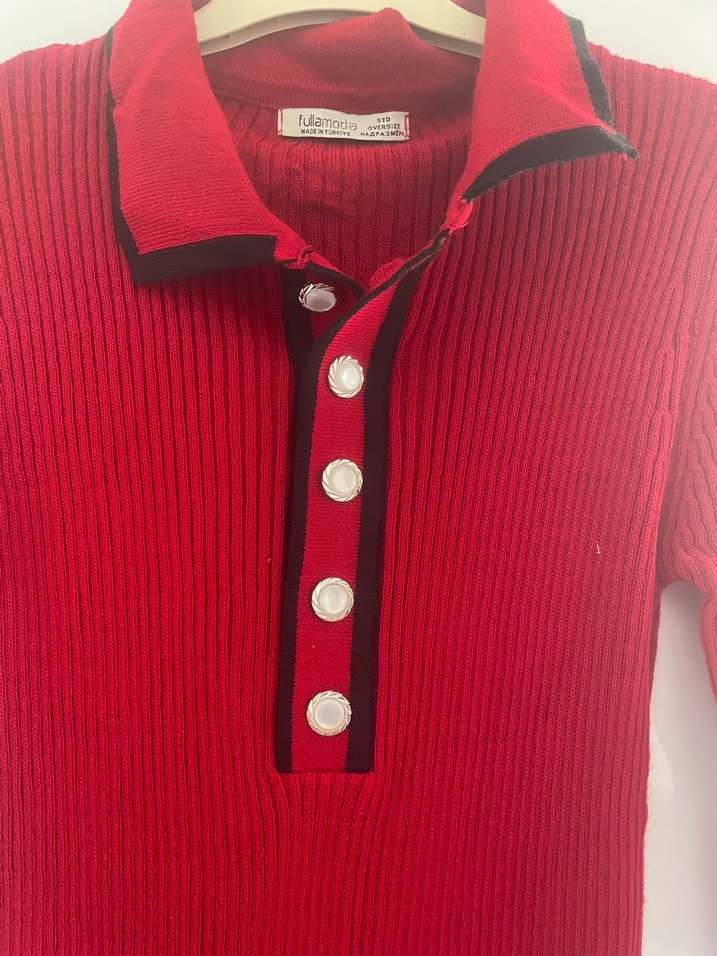 Bordo Düğmeli Uzun Kollu Kadın Elbise - Görsel 2