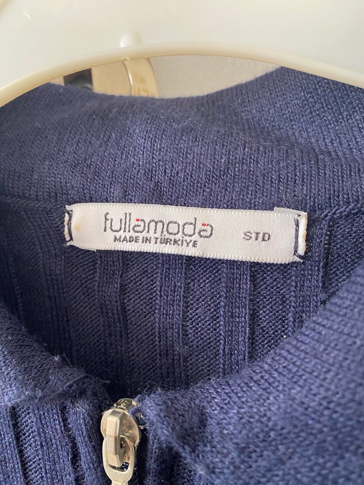 Lacivert Fitilli Örgü Uzun Kollu Kazak - Görsel 2