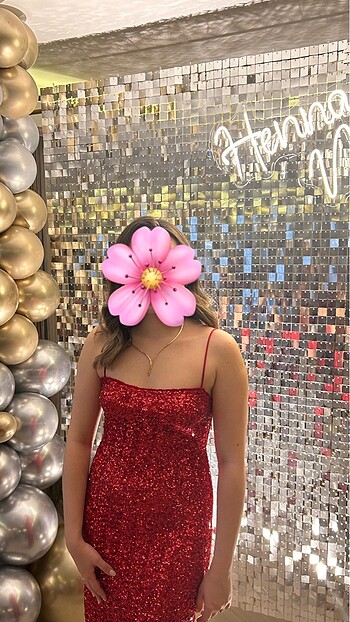 ZARA Payetli Askılı Kırmızı Elbise
