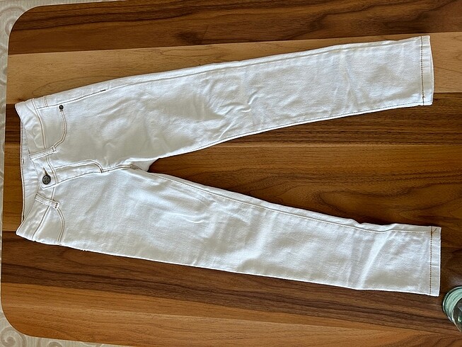 Kız çocuk beyaz jean beli ayarlamalı dar paça
