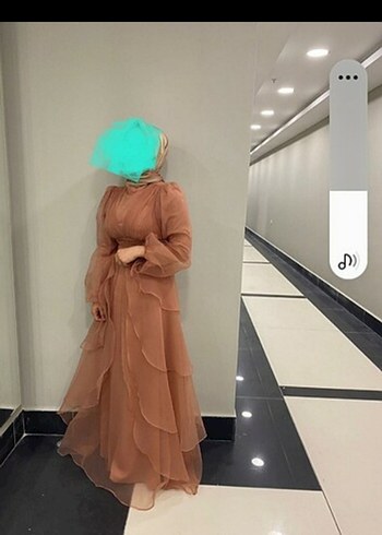 38 Beden Uzun Kollu Drapeli Somon Abiye Elbise