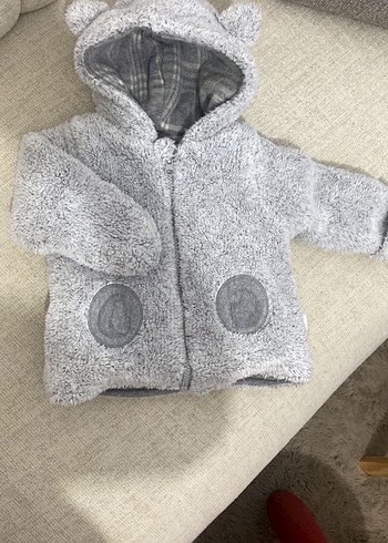 Kapüşonlu Gri Bebek Kürklü Mont - Görsel 2