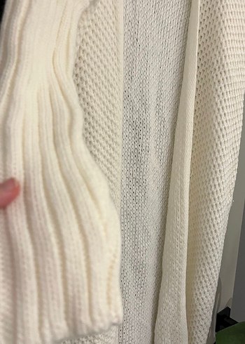 Krem Uzun Kollu Örgü Kadın Hırka - Görsel 3