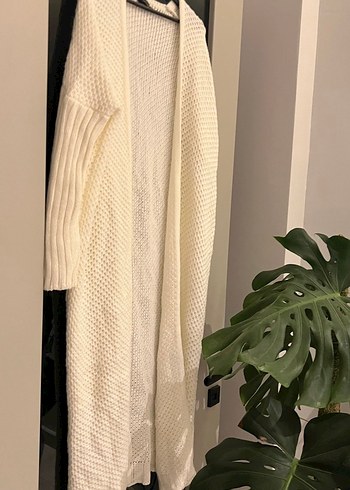 Krem Uzun Kollu Örgü Kadın Hırka - Görsel 2