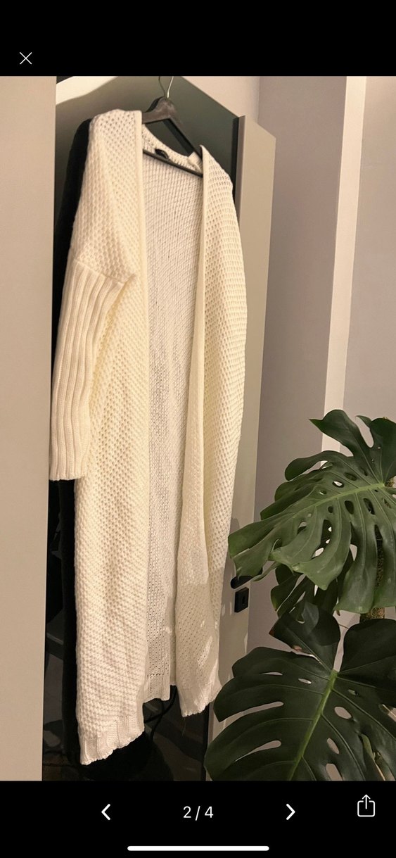 Krem Uzun Kollu Örgü Kadın Hırka - Görsel 2