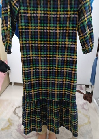 Uzun Ekose Desenli Kadın Elbise - Görsel 3