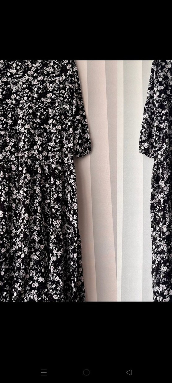 Siyah Çiçekli Uzun Bohem Elbise - Görsel 2