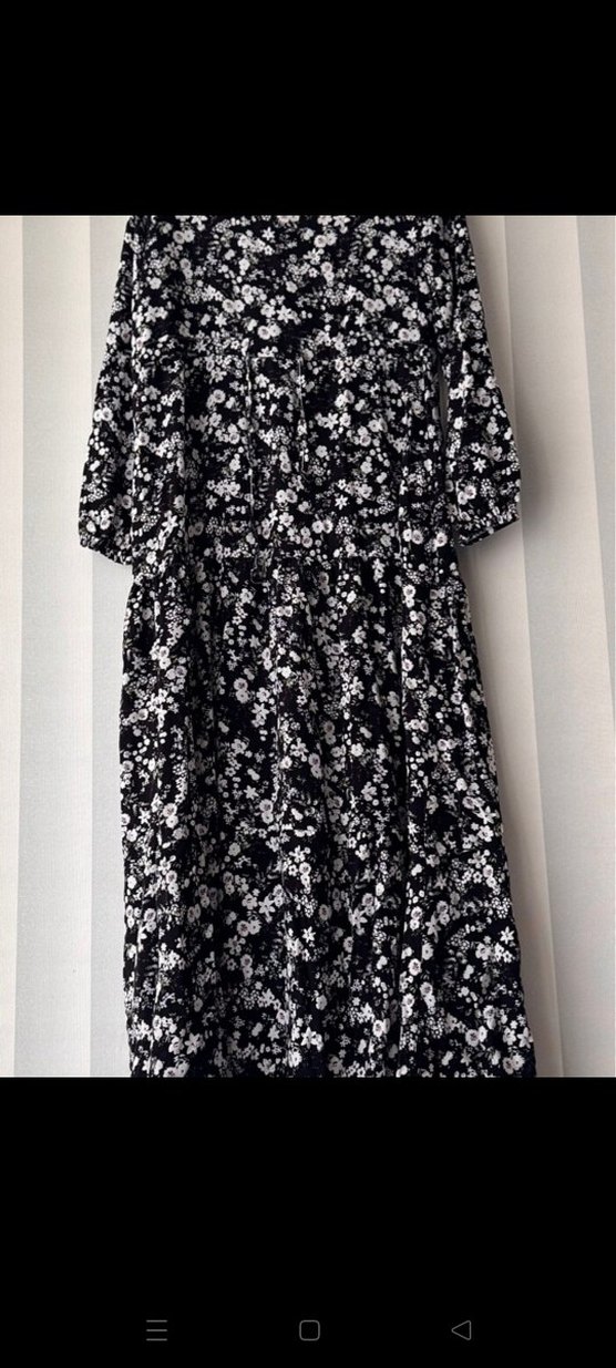 Siyah Çiçek Desenli Uzun Salaş Elbise - Görsel 2
